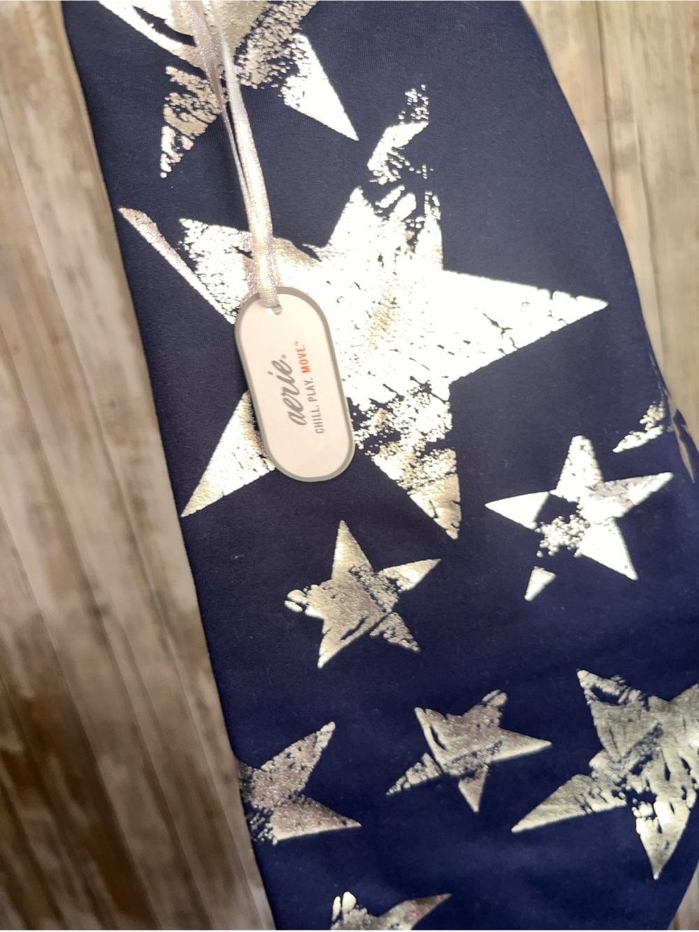 NWT Aerie 7/8 Leggings Blue Metallic Silver Star Print High Rise Size Medium - Picture 5 of 5